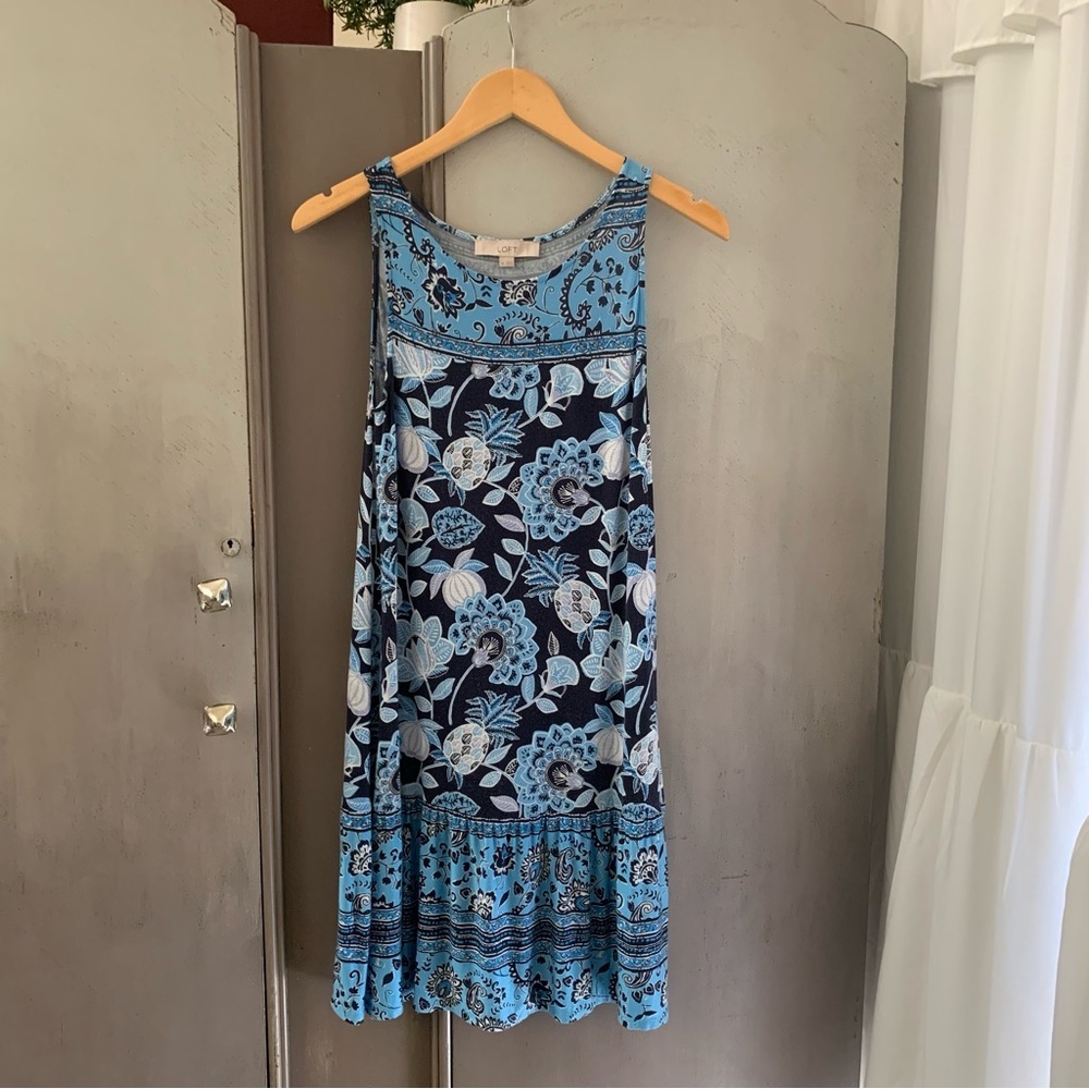 LOFT Floral Blue Sleeveless Dress